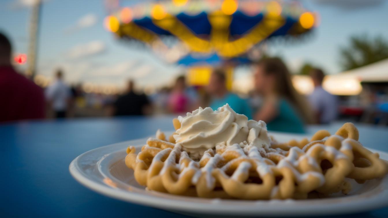 Funnel cake with ice cream on top of it at the state fair