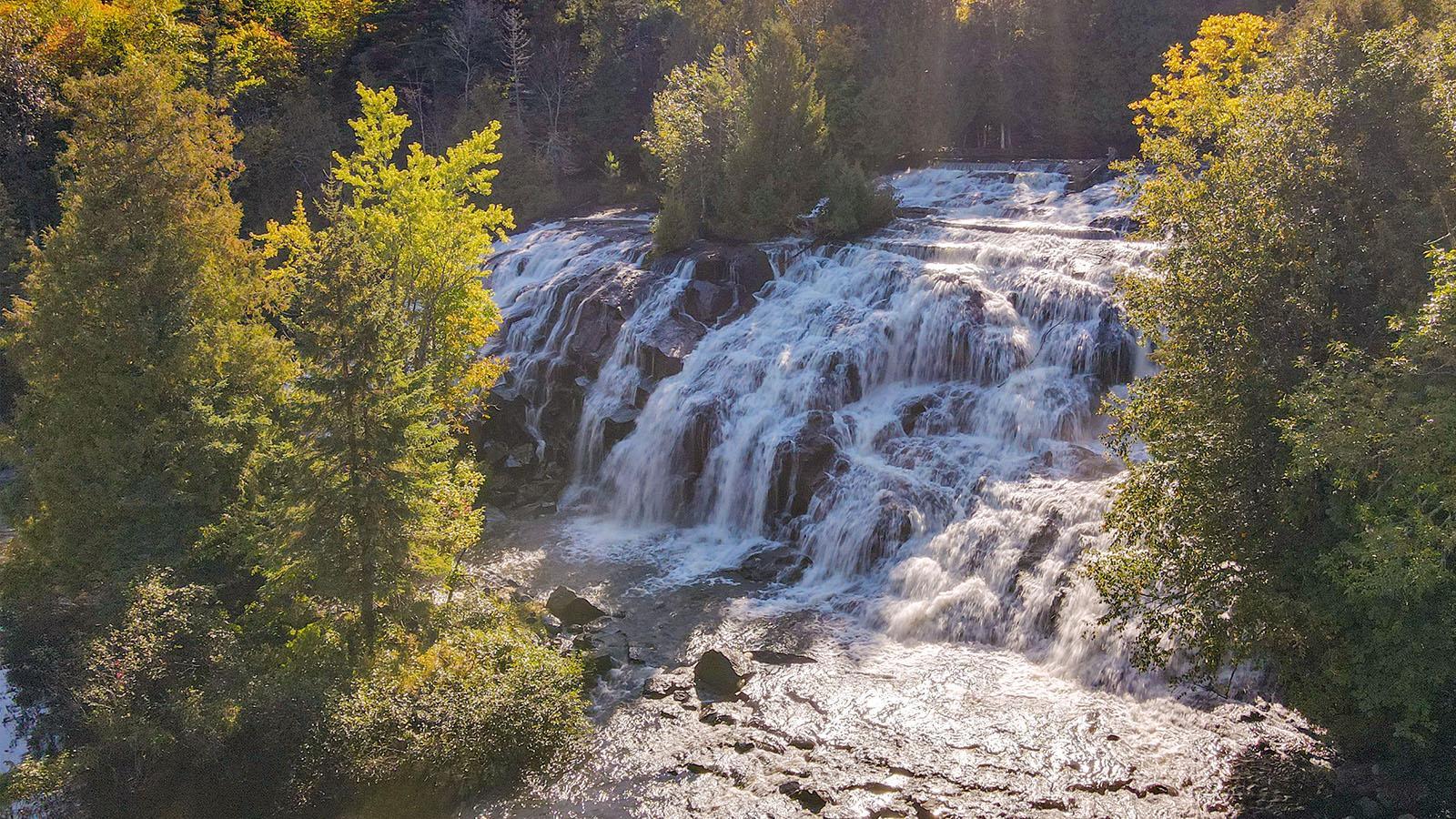 An aerial view of Bond Falls