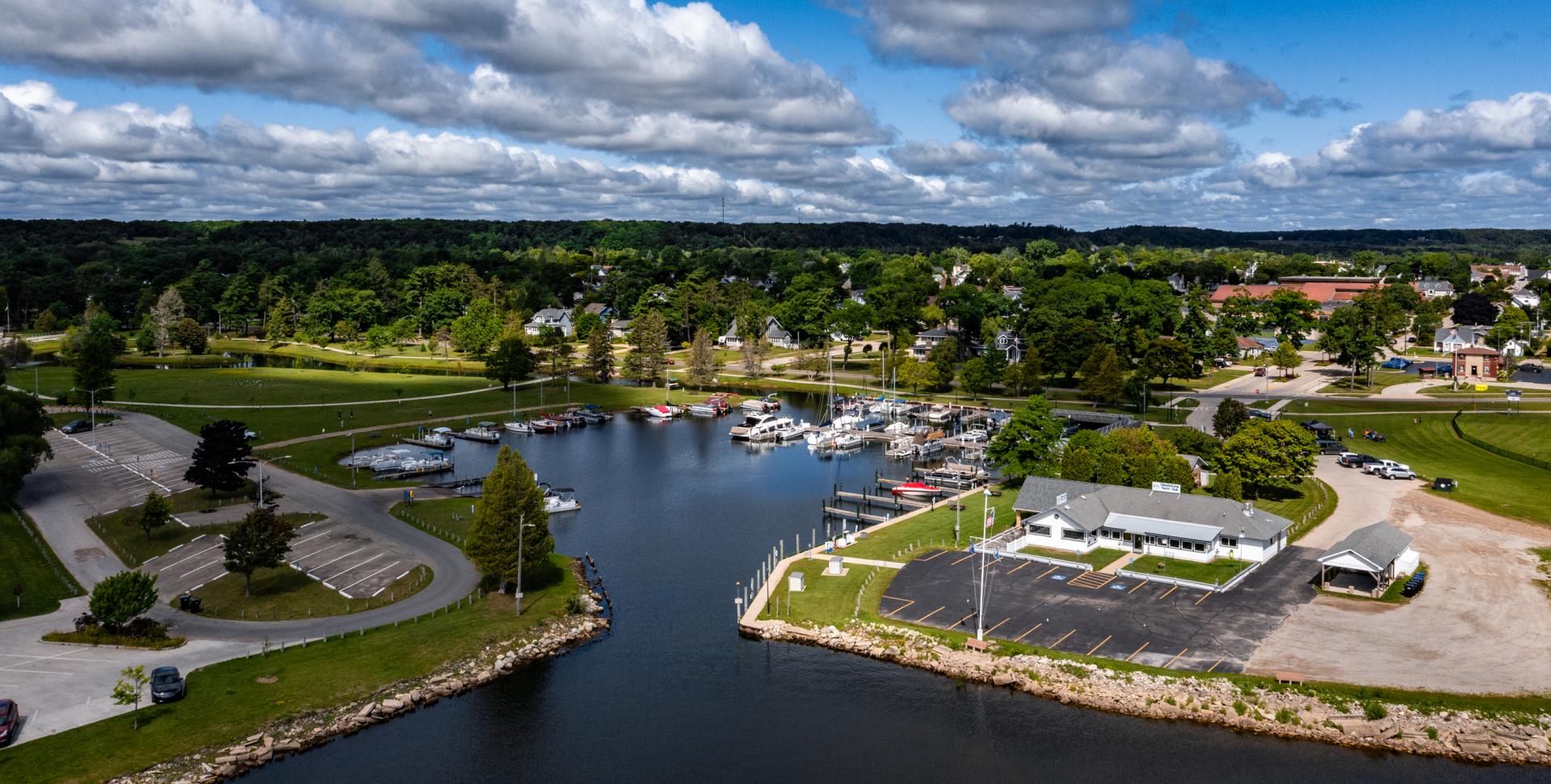 A serene view of Gladstone Harbor with boats and calm waters.