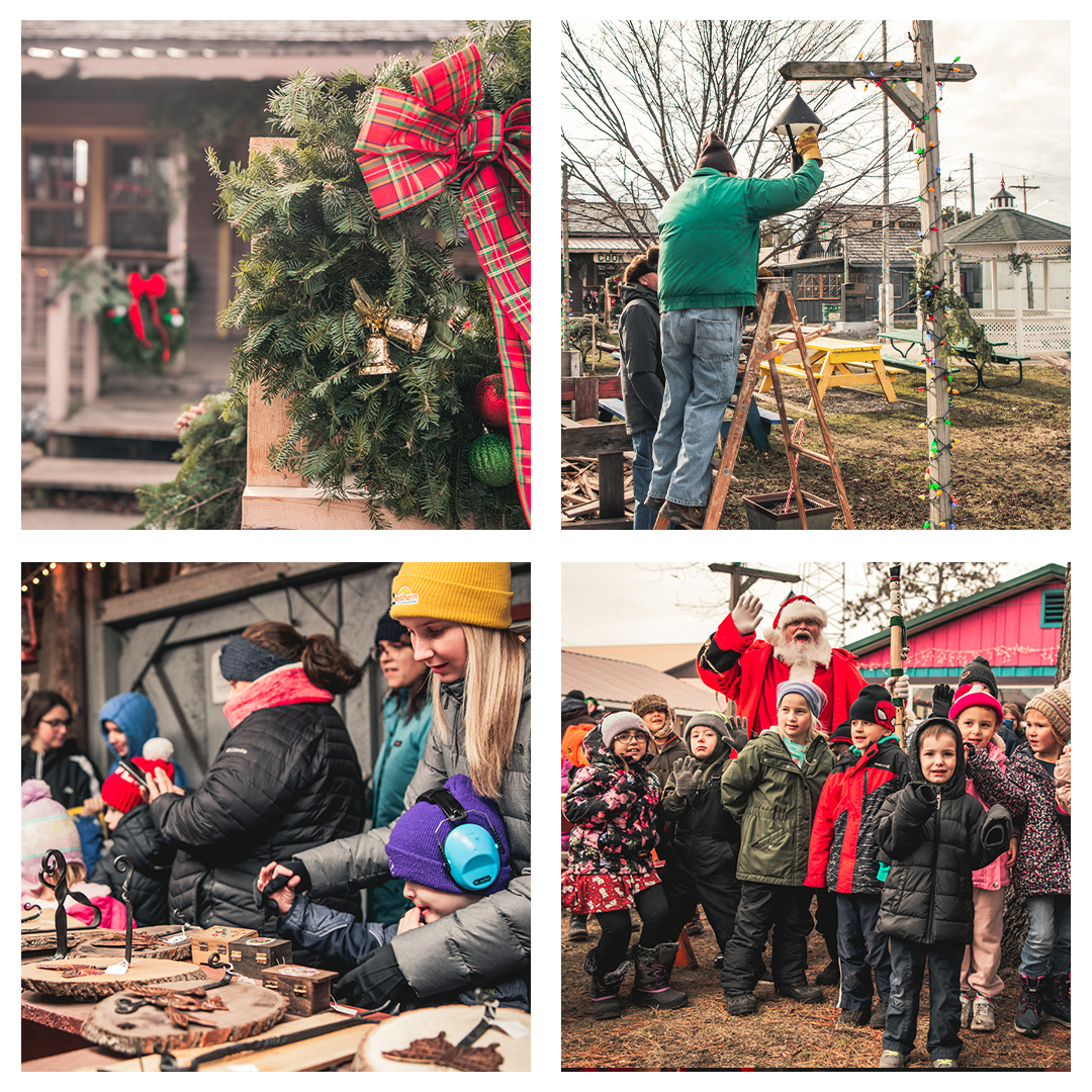 Images showcasing the enchanting Christmas Village at the UP State Fairgrounds, a festive holiday wonderland.