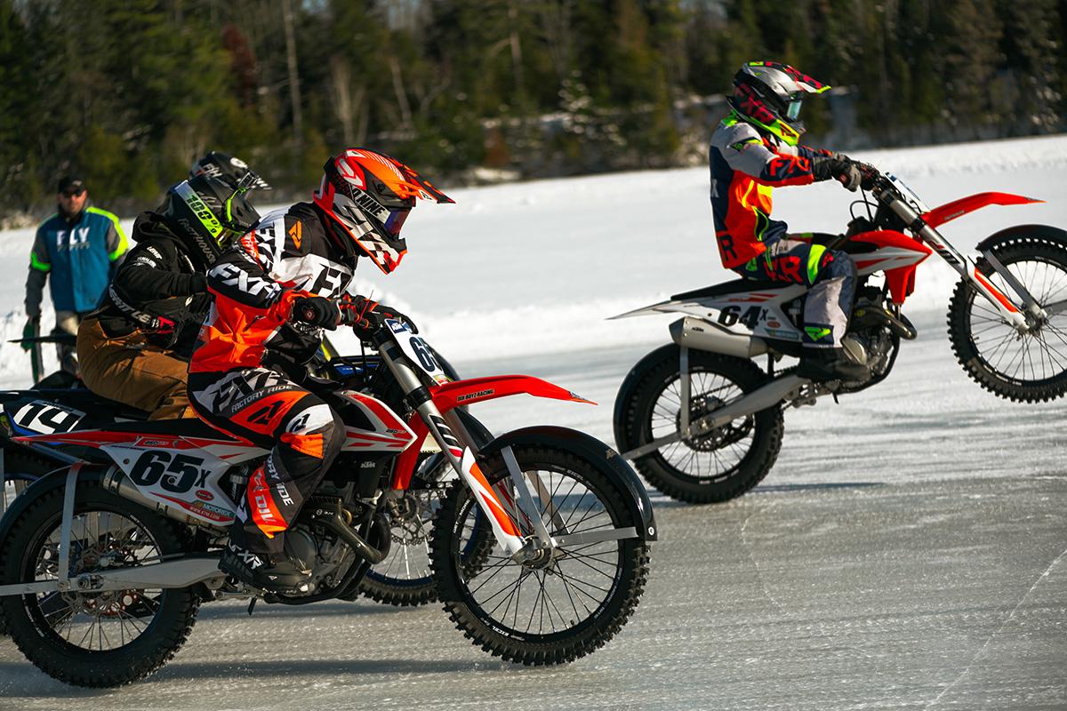 Motocross bikes racing on the ice