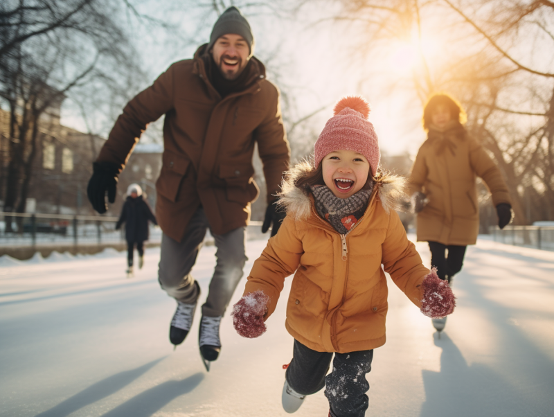 a family ice skating