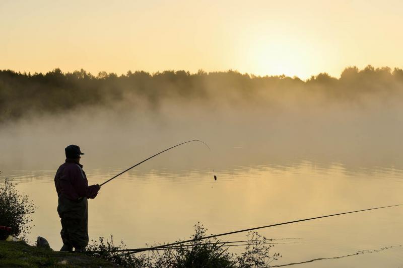 A man fishing from shore.