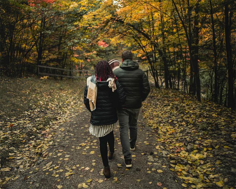Couple hiking in fall