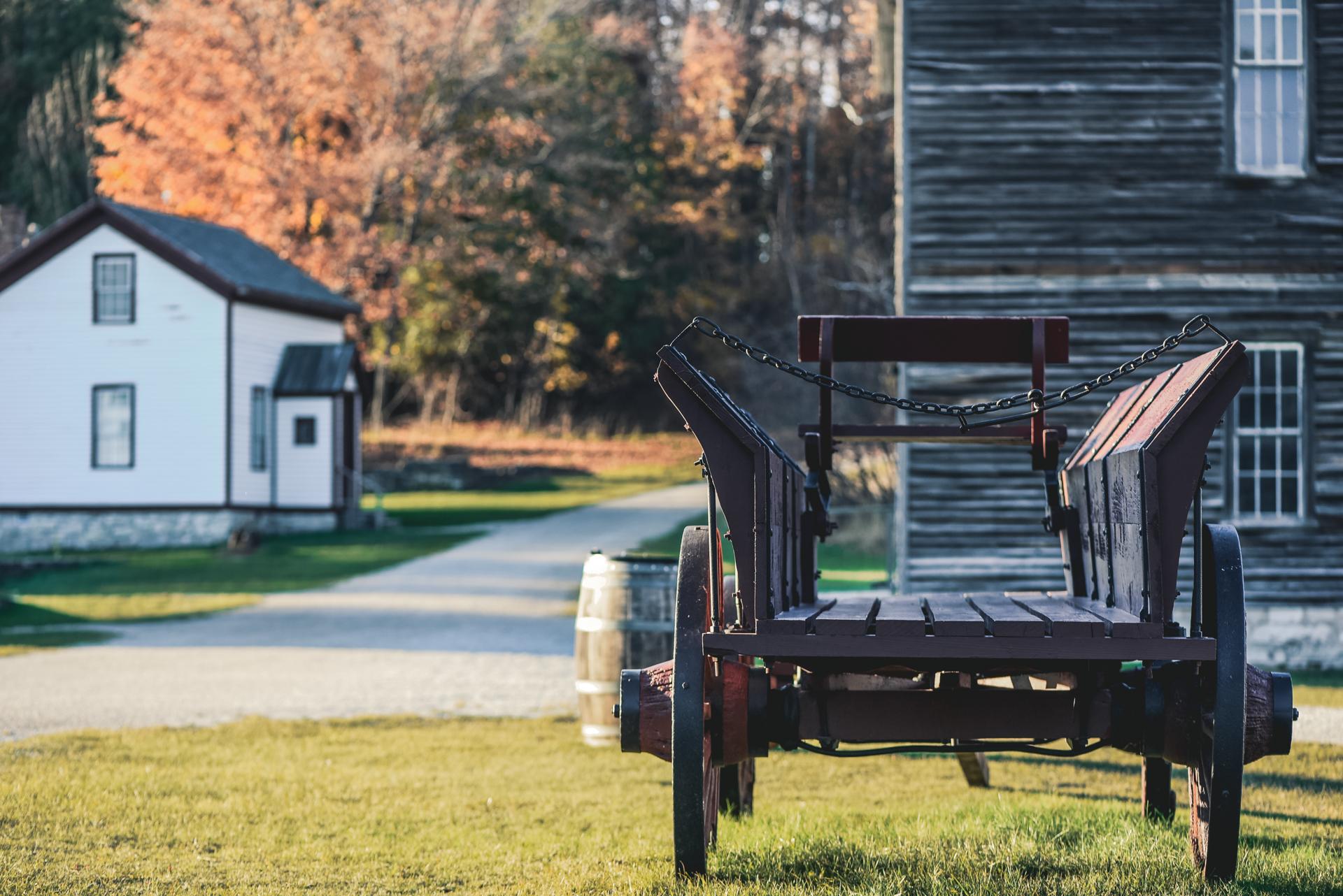 An antique wooden wagon on display at Fayette Historic State Park.