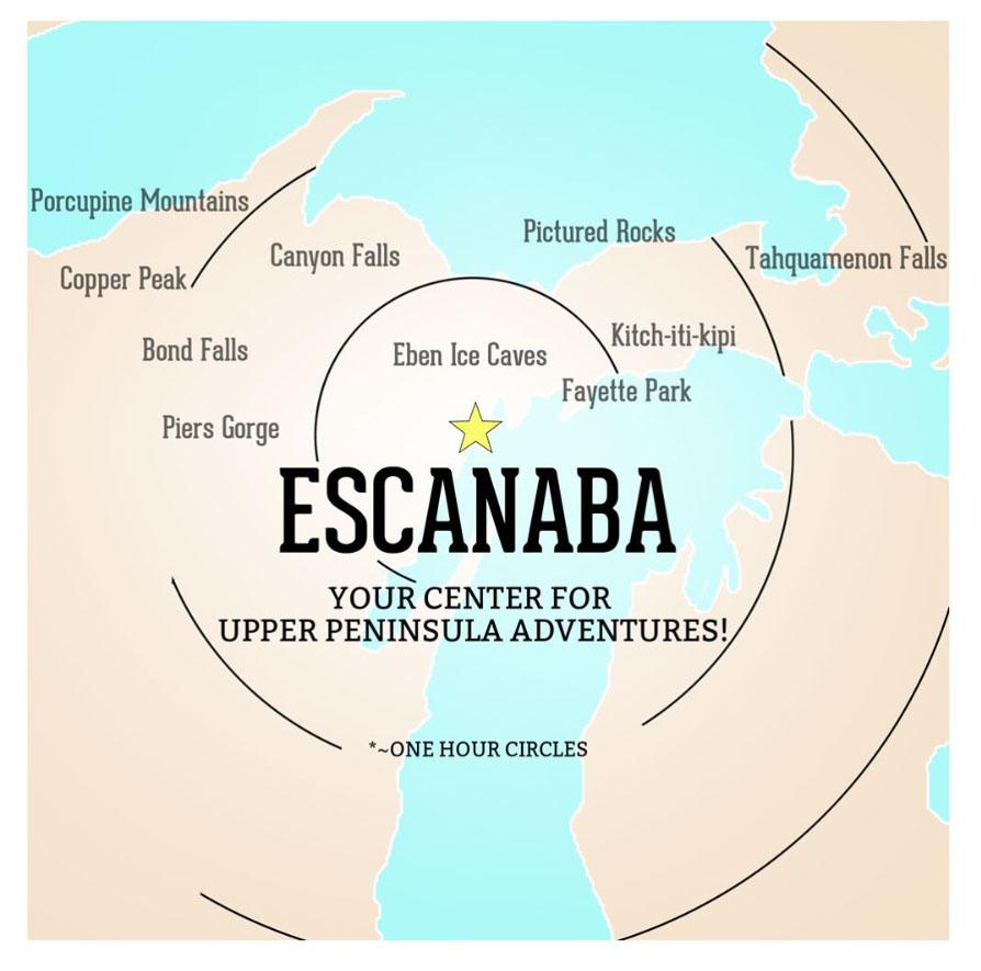 map of fun UP locations near Escanaba