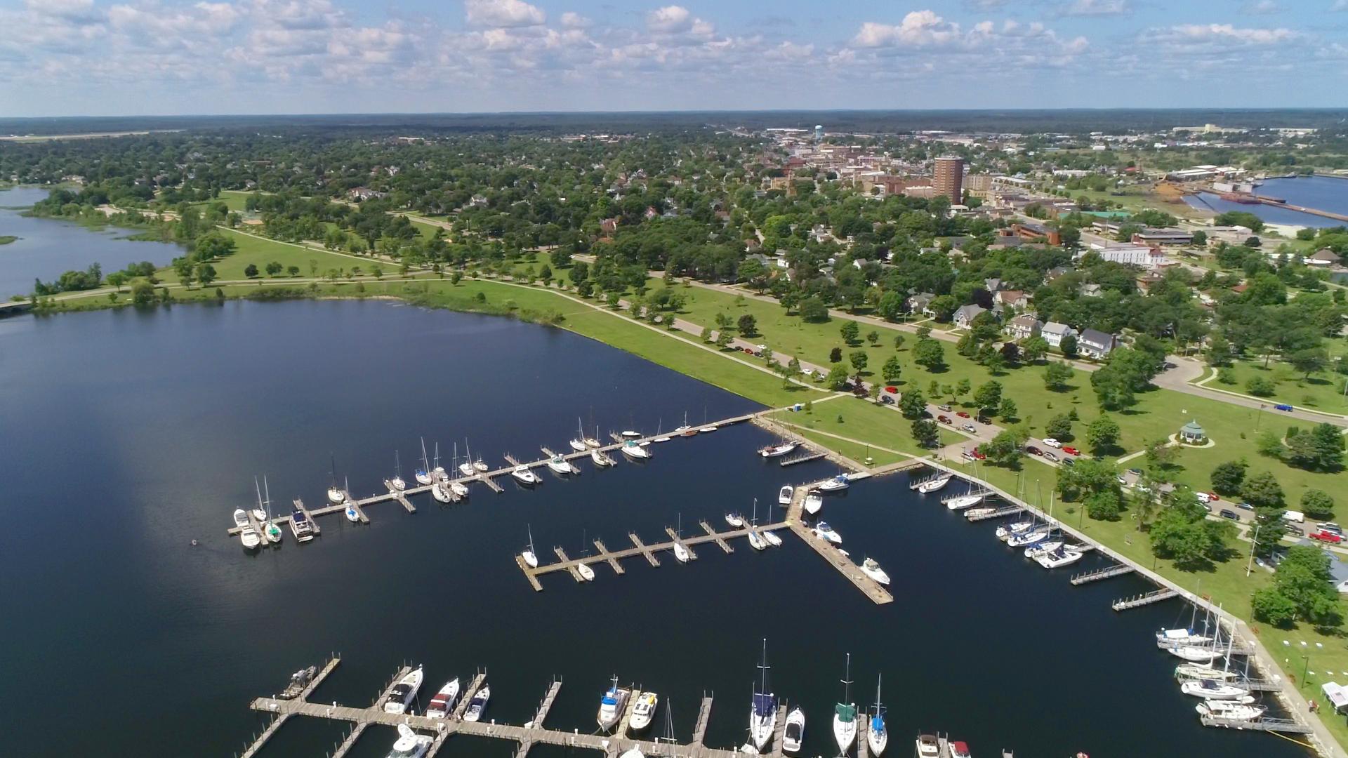 aerial view of city of Escanaba