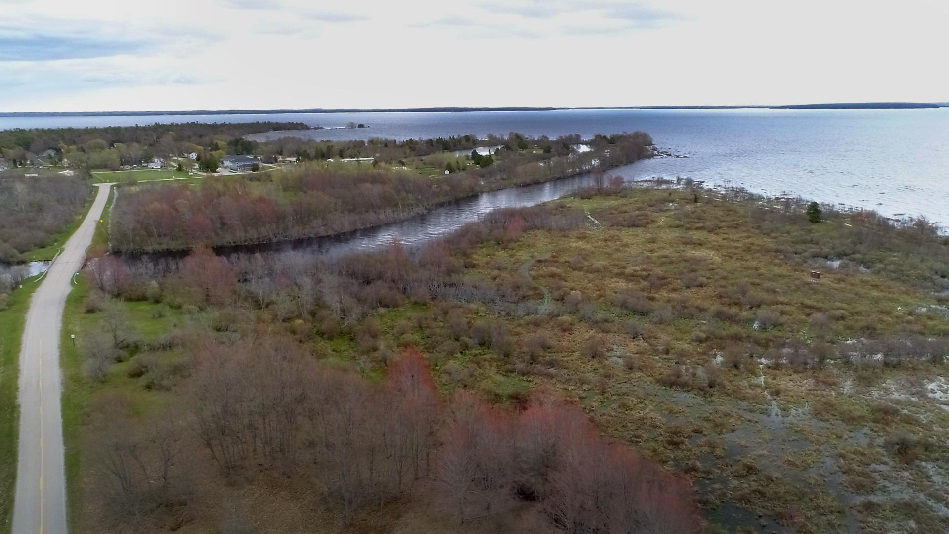 drone shot of Nahma township