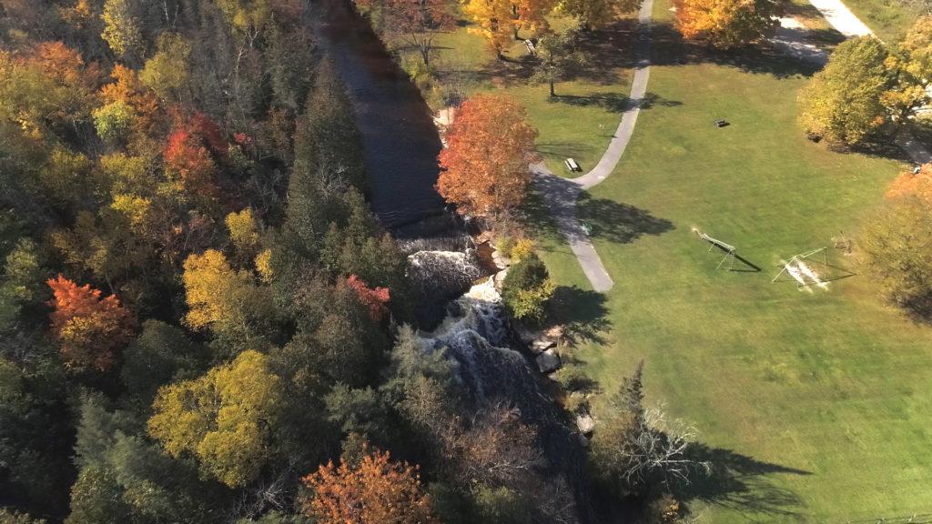 aerial view of Rapid River Fall State Park in the fall