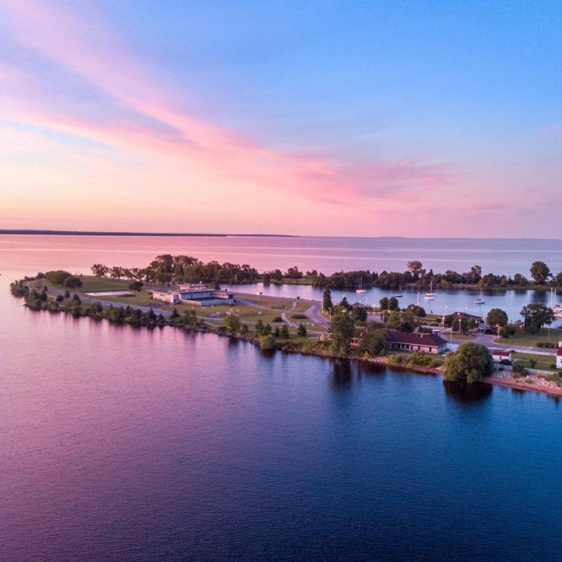 aerial view of escanaba at sunrise