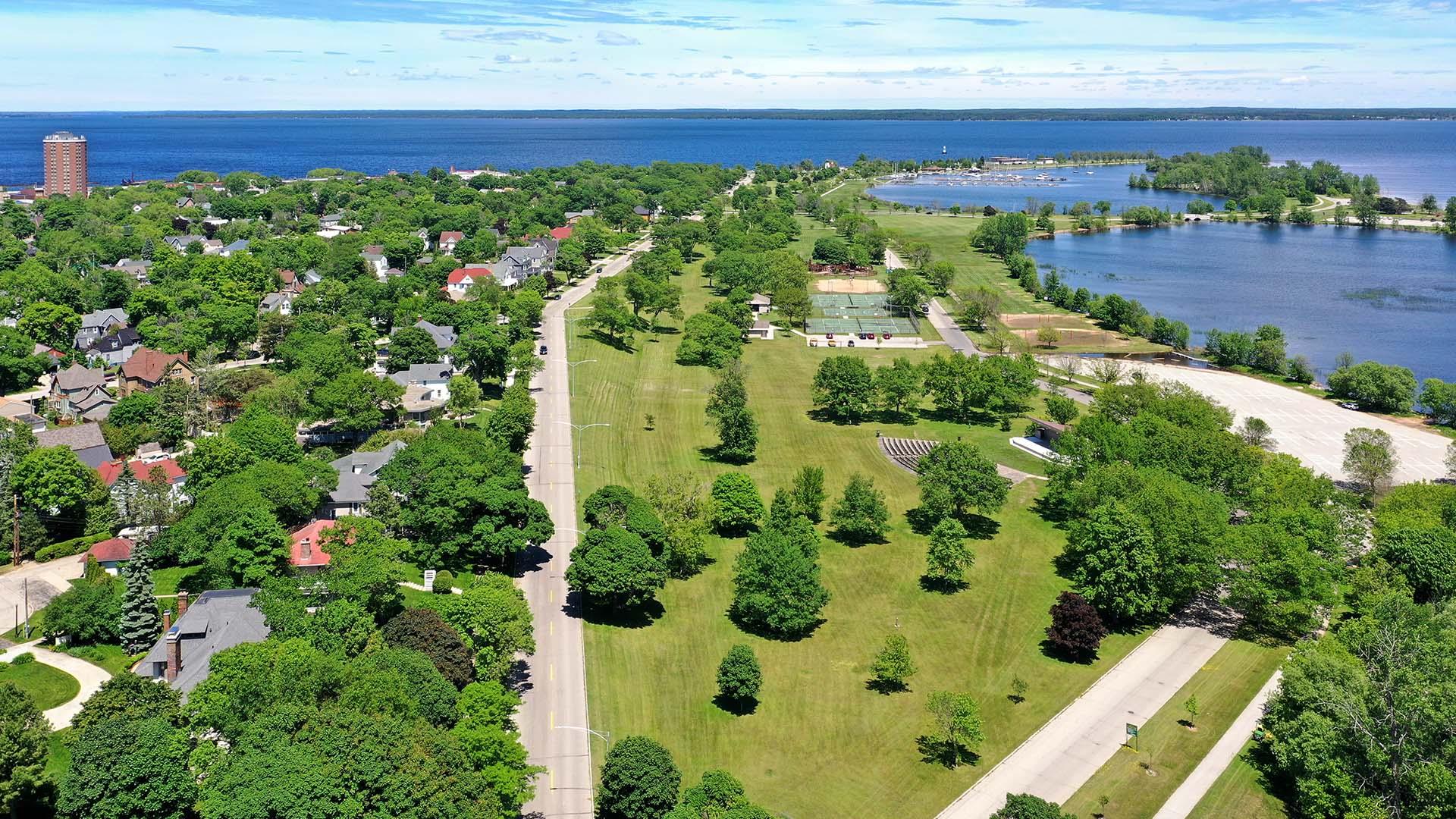 Drone Photo of Ludington Park in the Summer