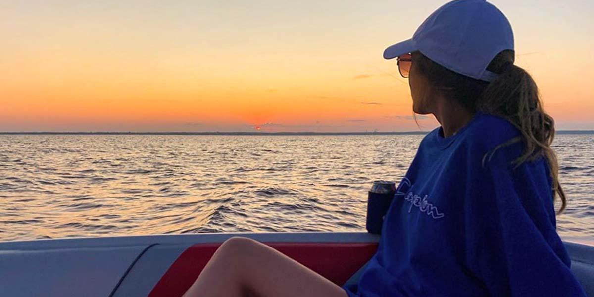 Boating at sunset on Lake Michigan