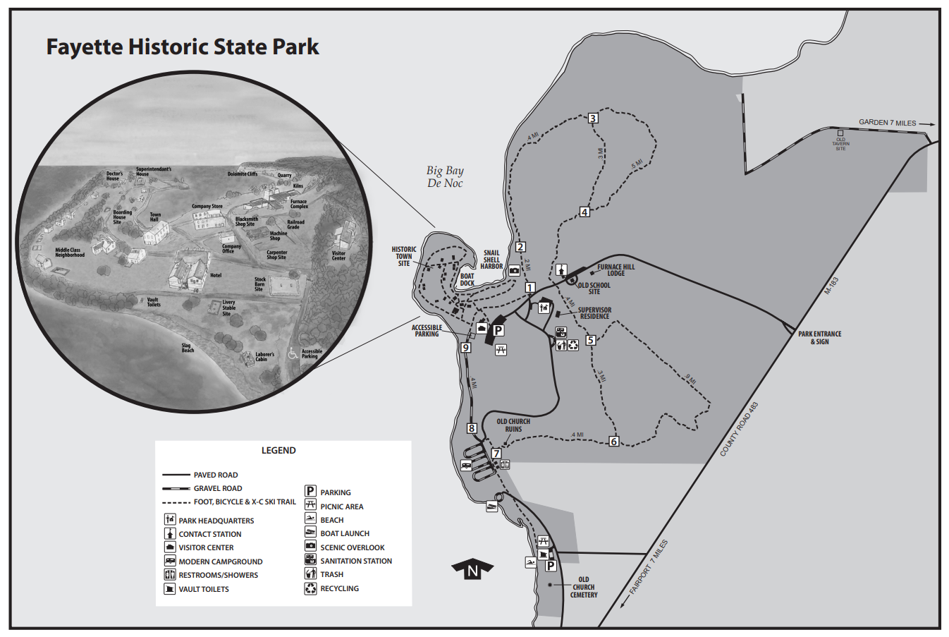 A map of Fayette Historic State Park from the DNR.